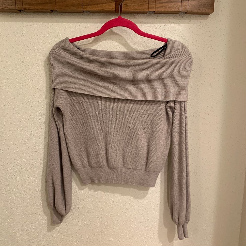 Lulu's Light Grey Off-the-Shoulder Sweater